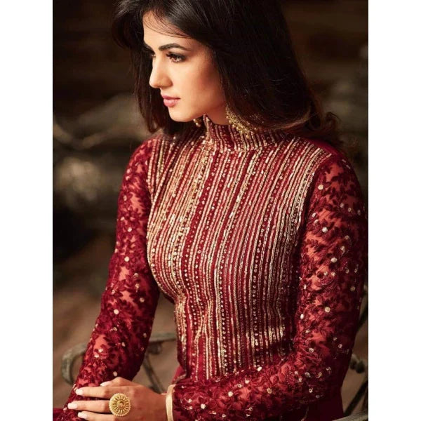 Indian Chiffon Embroidered Maxi Maroon ES-92