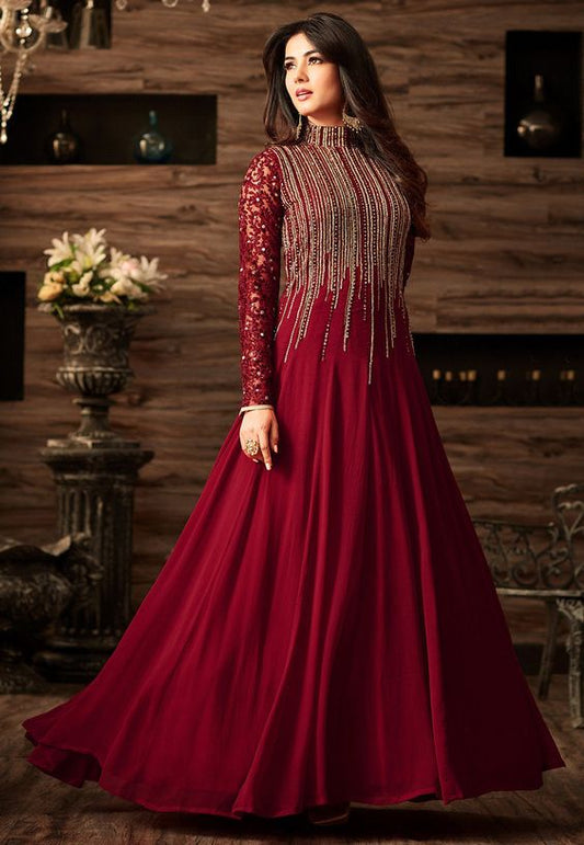 Indian Chiffon Embroidered Maxi Maroon ES-92