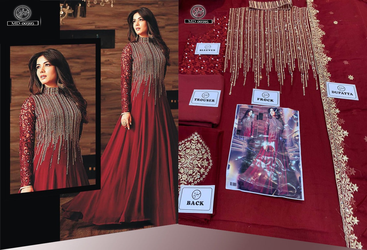 Indian Chiffon Embroidered Maxi Maroon ES-92